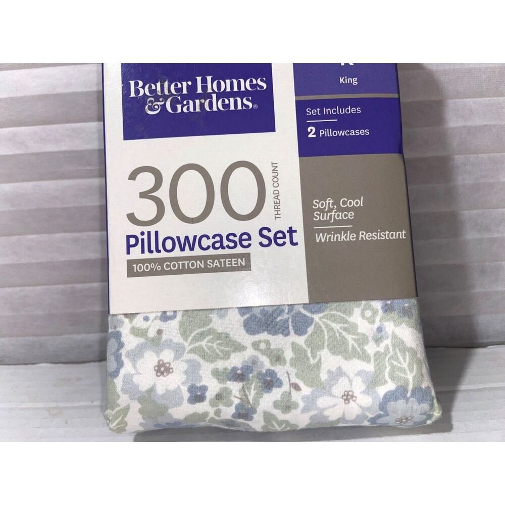 Better Homes Pillowcase King Beautiful Blue Floral Soft Cool Surface 100% Cotton - Picture 4 of 5